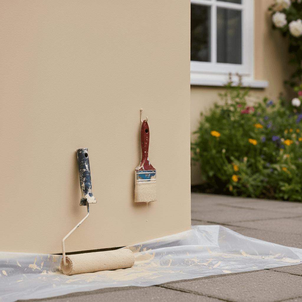 Fresh coat of paint on an exterior house wall
