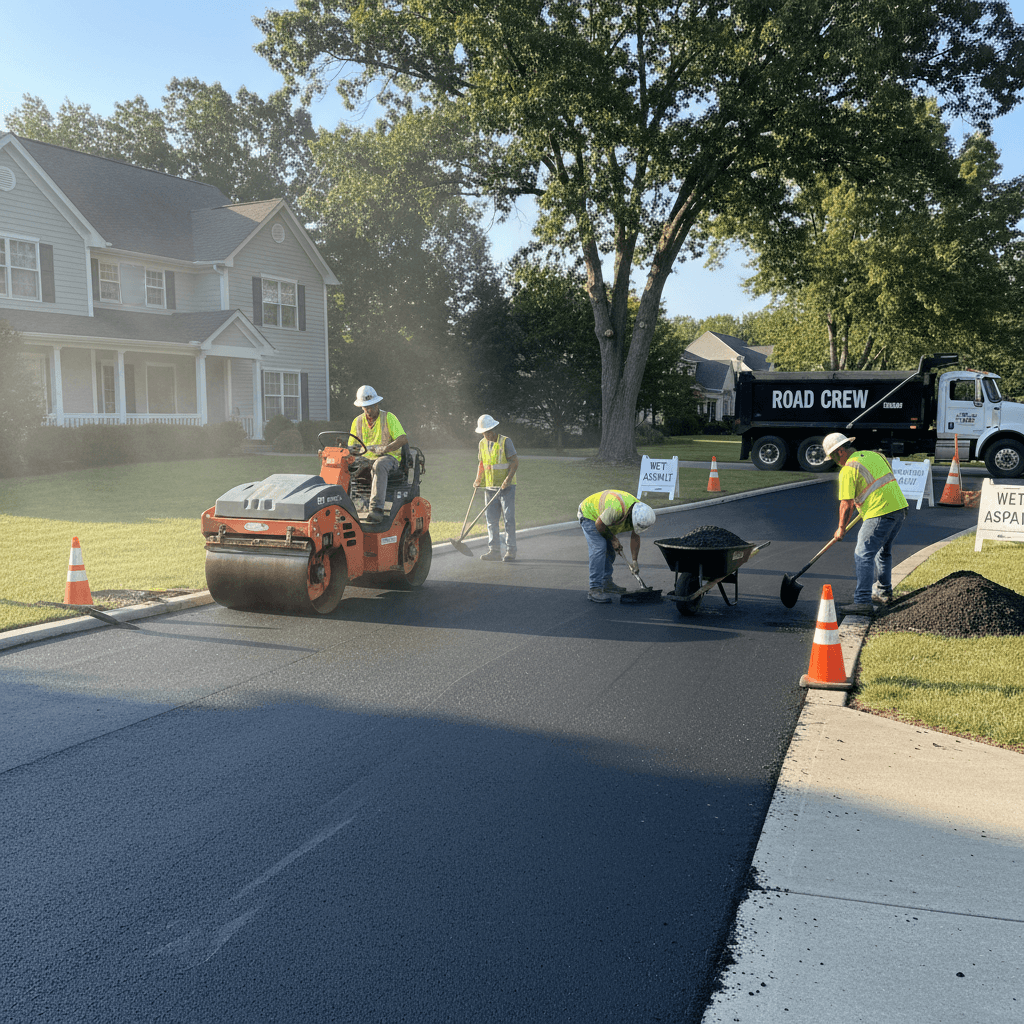 Freshly laid tar driveway on a residential property