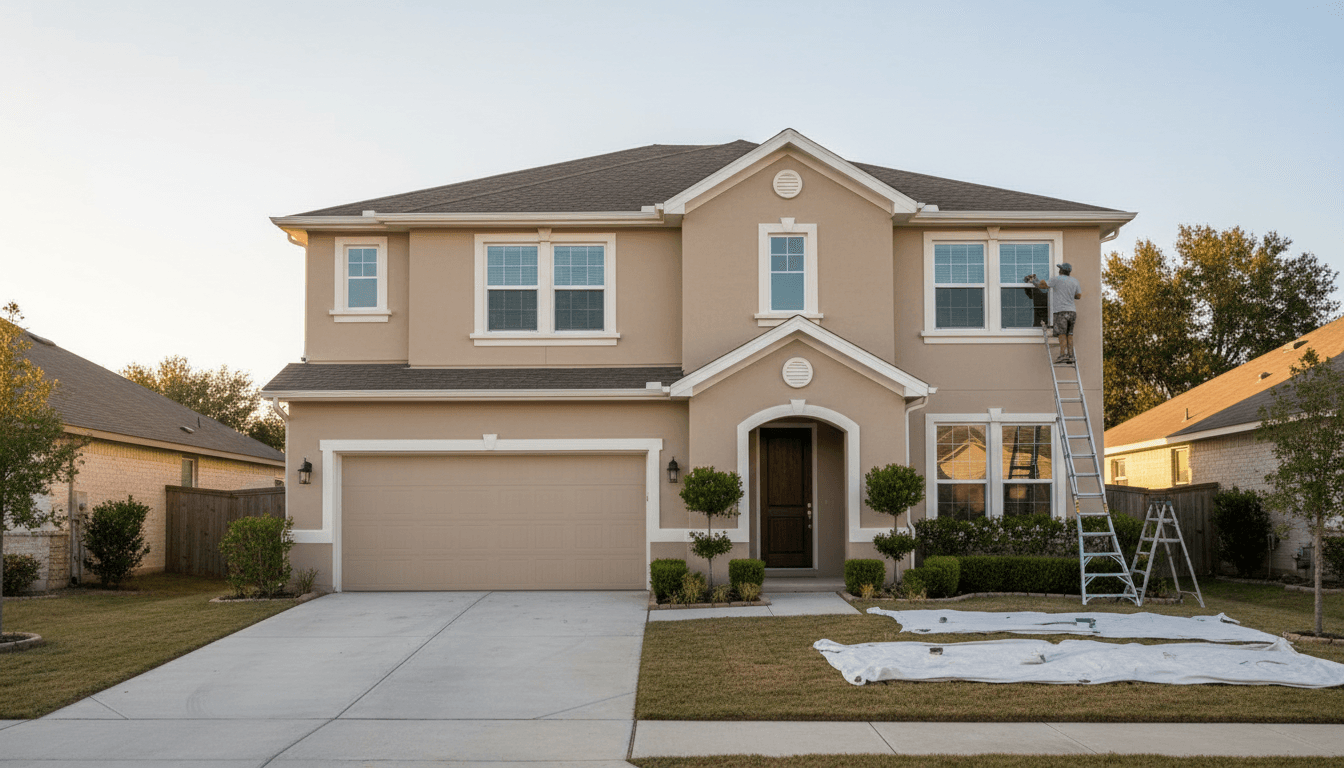 Freshly painted exterior wall of a house with clean finish