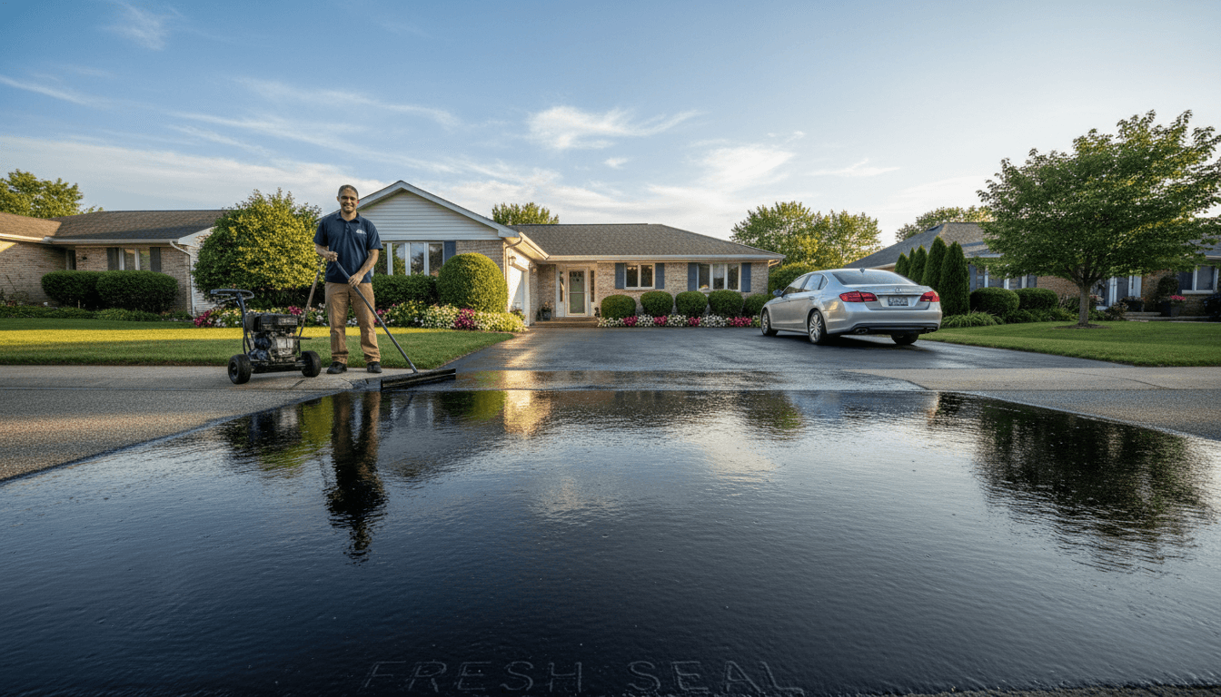 Residential tar driveway after completion, smooth black surface with clean edges
