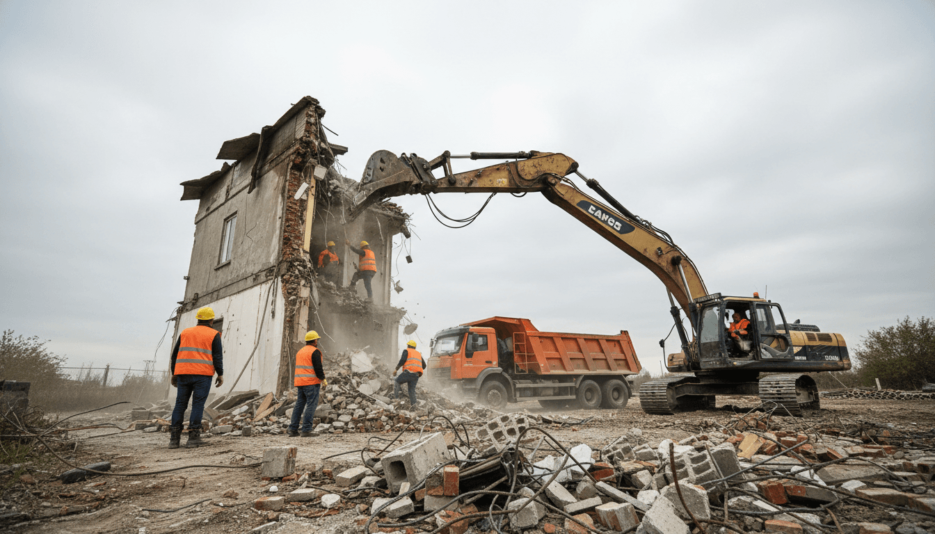 Site clearance with heavy machinery