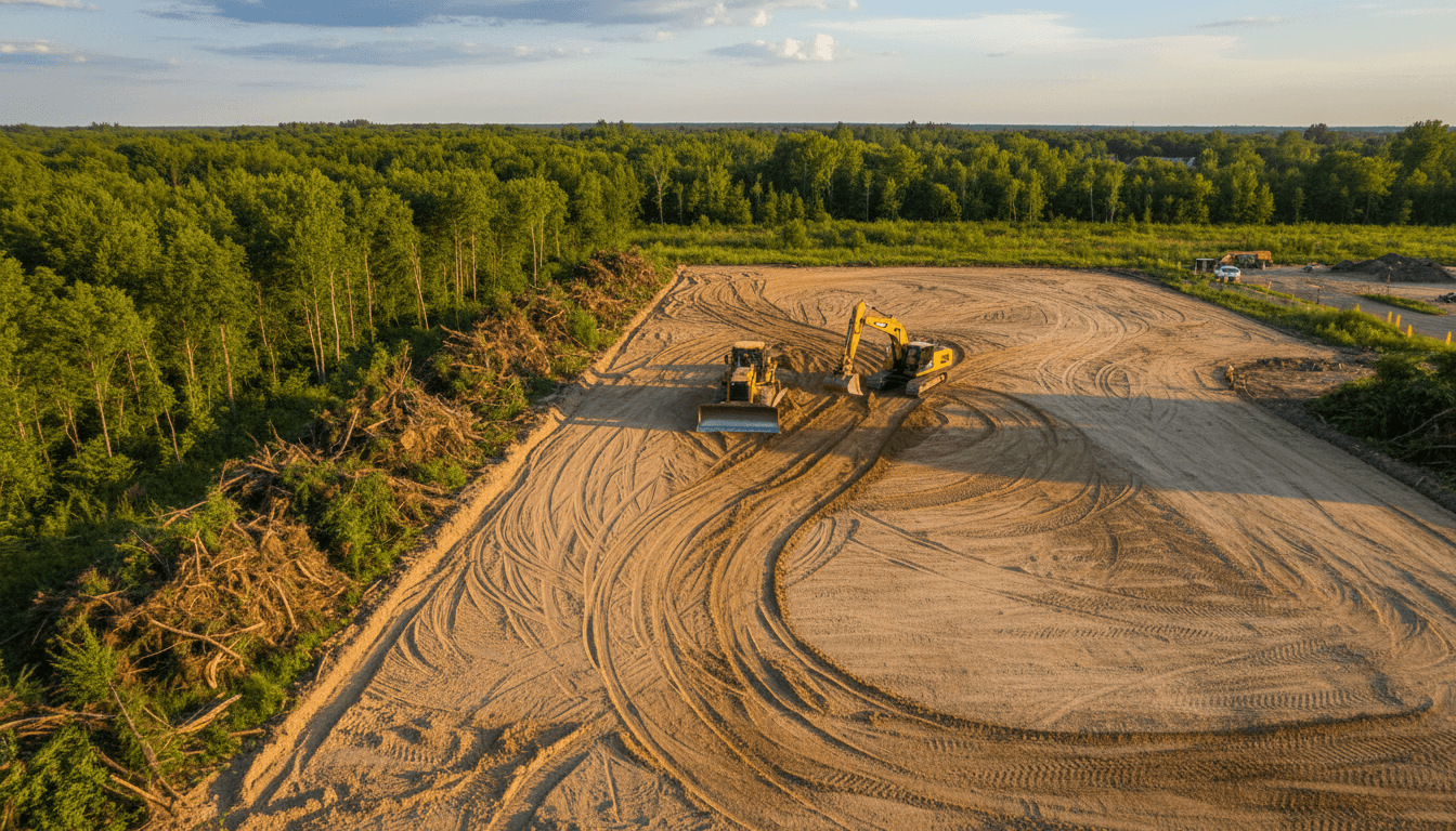Cleared building site with leveled ground ready for construction