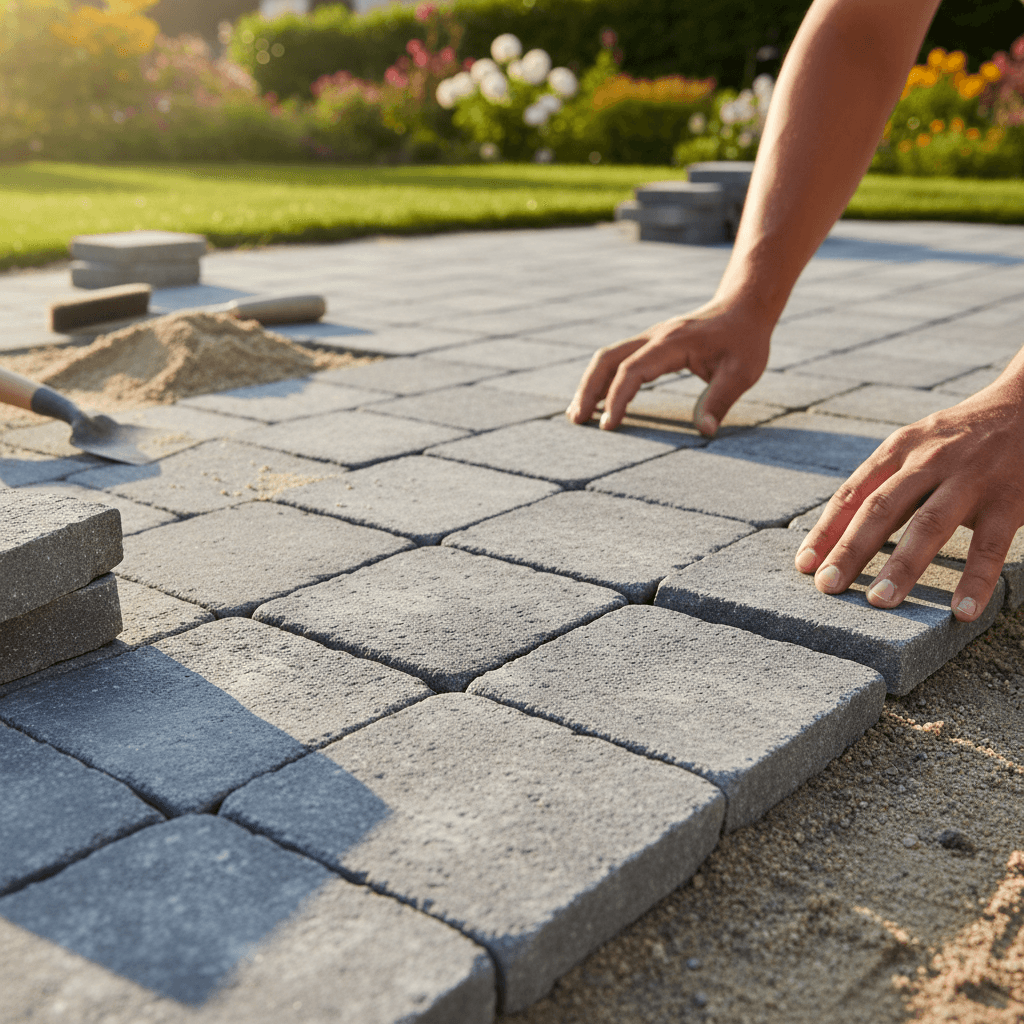 Close up of brick paving pattern