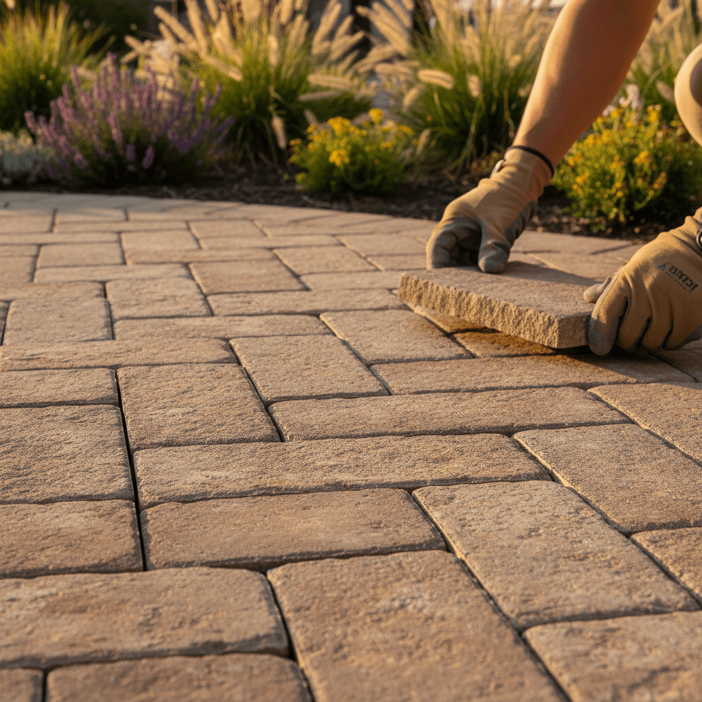 Brick paving installation for a patio