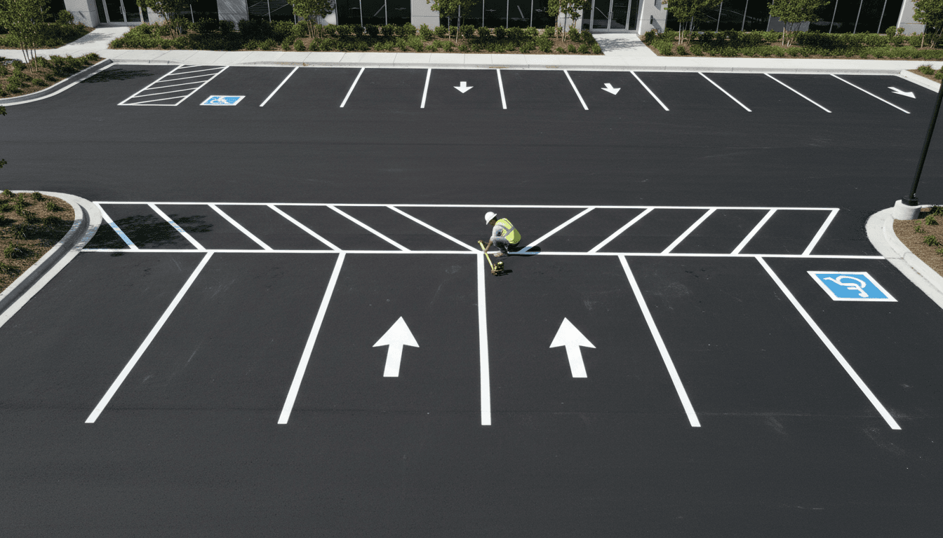 Brick paving pattern on a commercial parking lot
